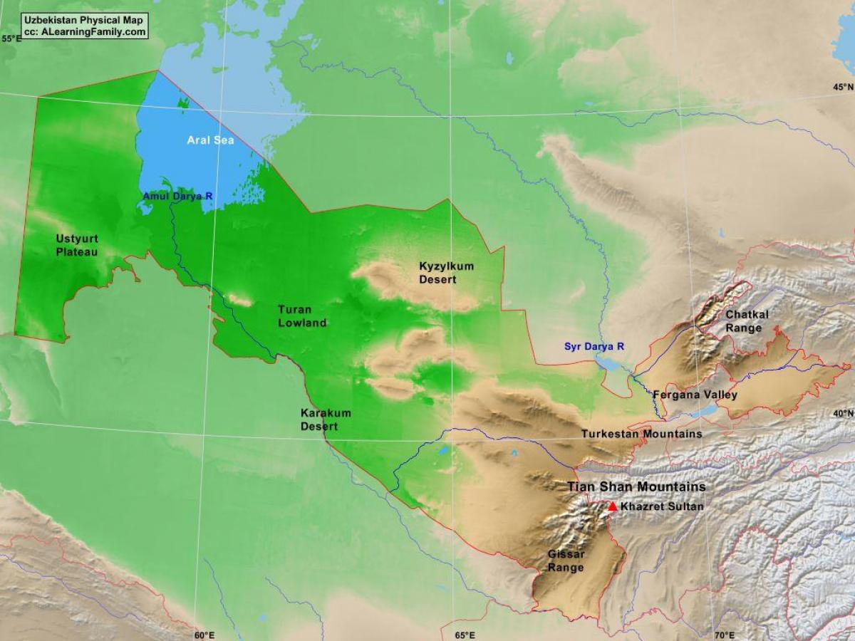 ウズベキスタンの物理地図 地図のウズベキスタンの物理 中央アジア アジア