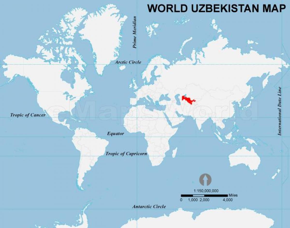 ウズベキスタンの場所が世界の地図