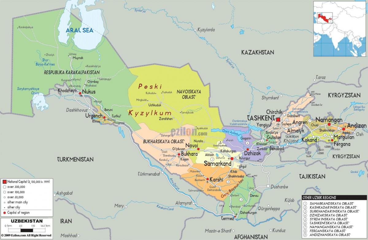 の地図のウズベキスタン