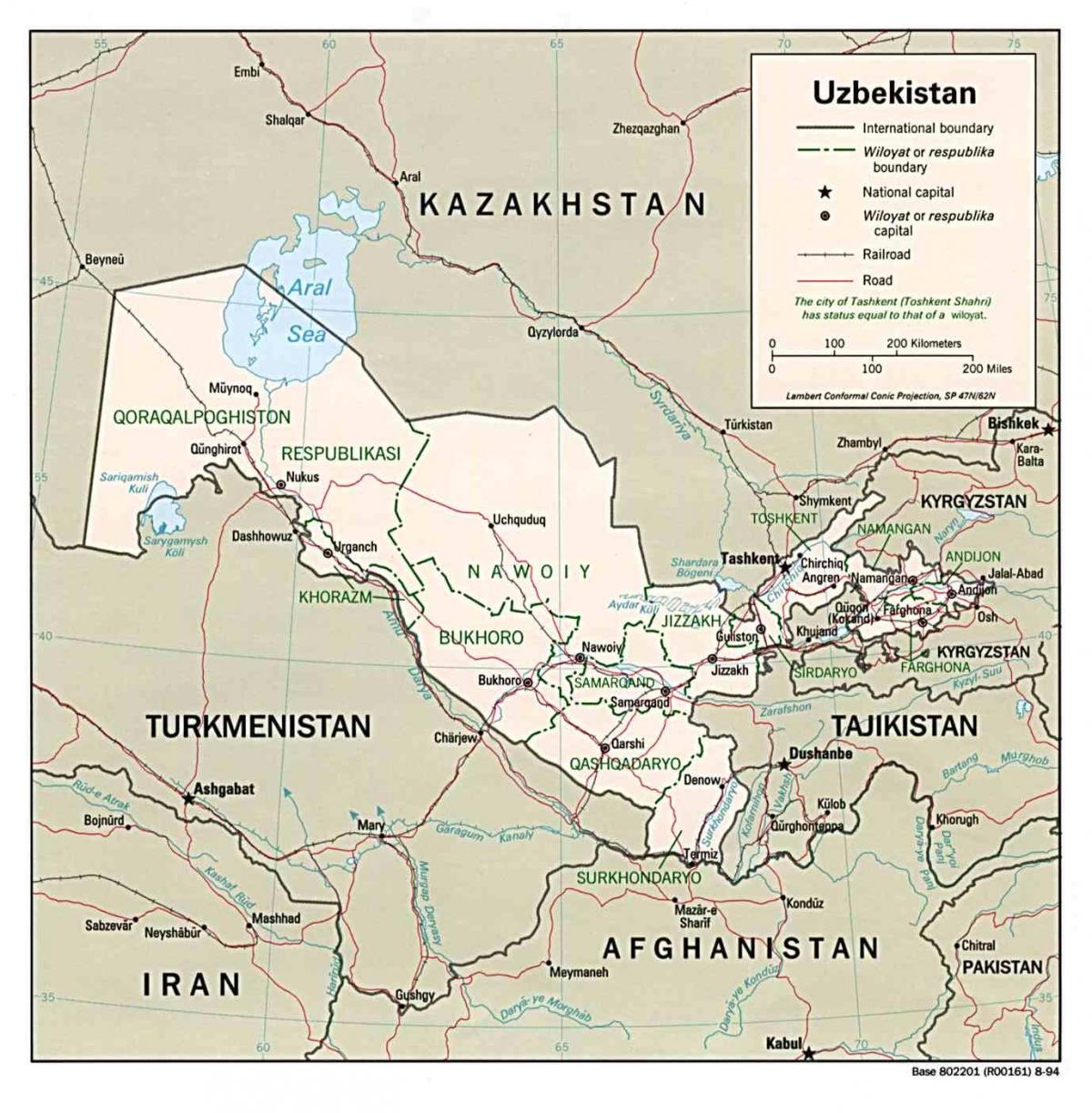 地図ウズベキスタン周辺国