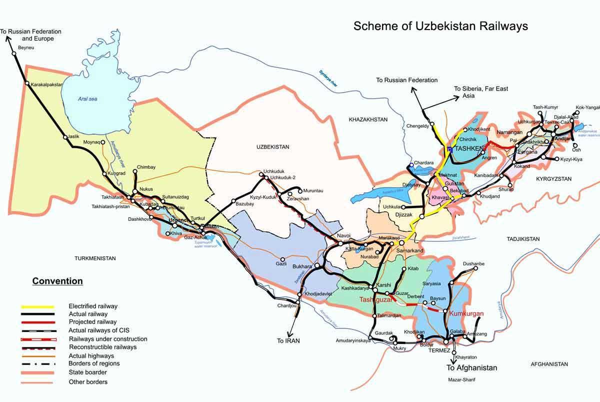 ウズベキスタン鉄道の地図